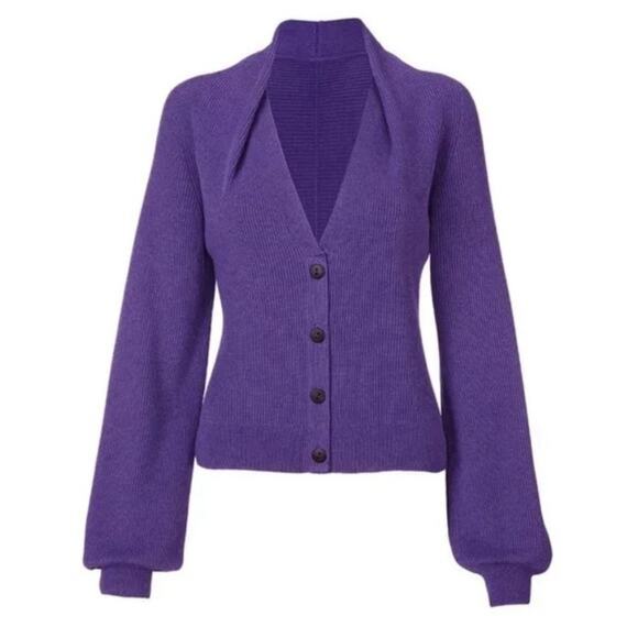 Cabi 5834 Womens Purple Sunday Cardigan Balloon Sleeve Button Down V Neck Medium - Picture 3 of 13